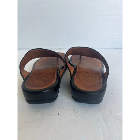 FitFlop Black/Brown Leather Banda Il Thong Slip On Low Wedge Comfort Sandals 6 - Picture 7 of 10